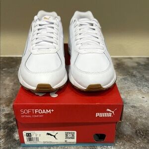 Puma White Sneakers with Gum Sole and Leather Upper